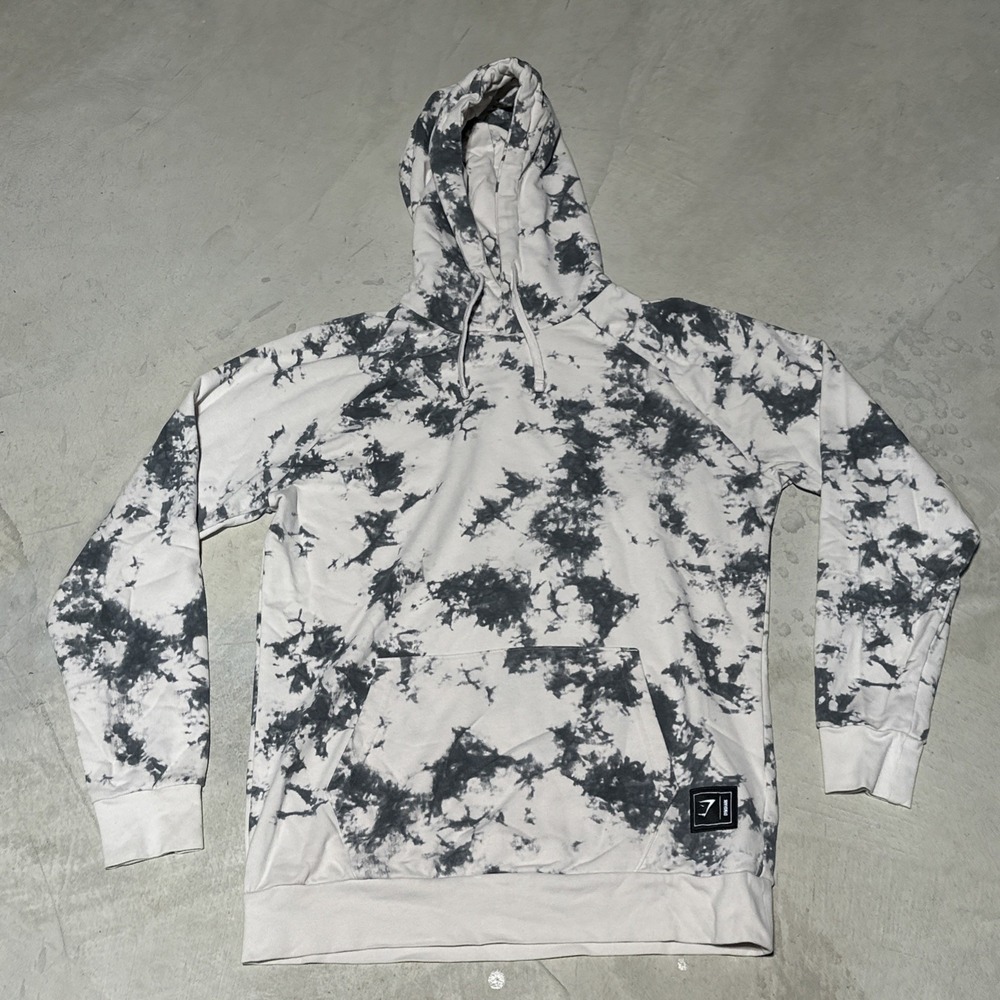 Gymshark Hoodie Men's SZ M White Grey Tie Dye Pullover Raglan Sweatshirt